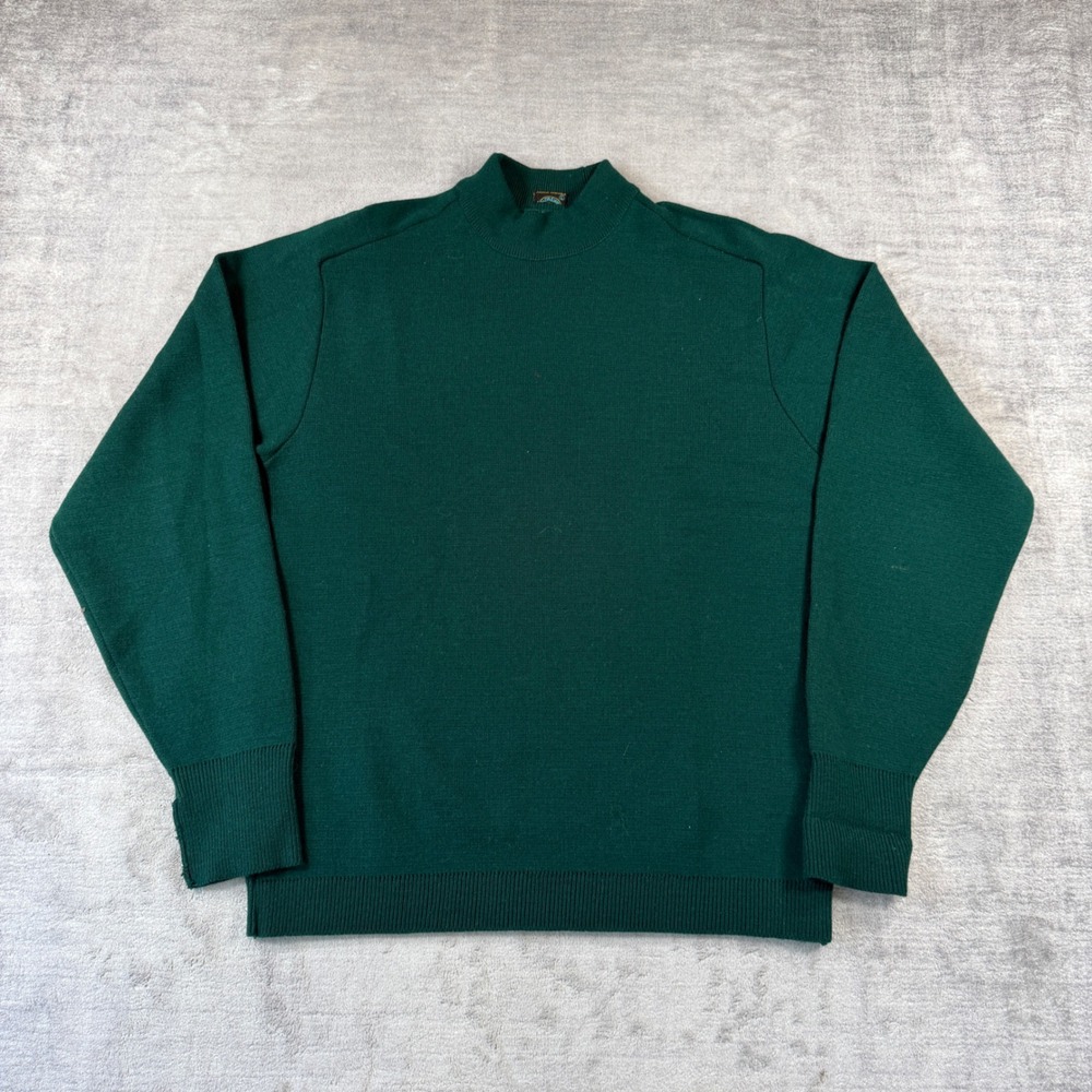 Damon & Worth Sweater Mens Large Green Cintage 1950s Mock Neck Solid Knit Preppy